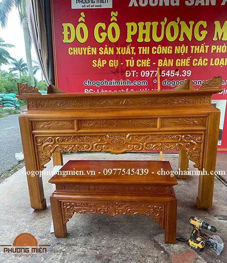 Bàn thờ truyện như ý nền gỗ mít rộng 1m75. (bàn giao tại Đồng Nai)