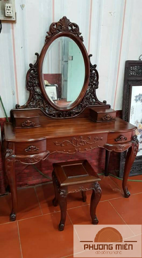 Bộ bàn trang điểm gỗ gụ mẫu luois kiểu Pháp