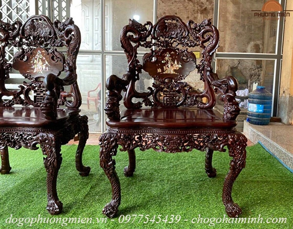 mặt diện bàn ghế khánh rồng gỗ gụ đẹp