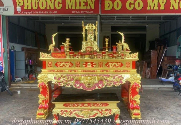 Bàn thờ tứ linh 2 tầng sơn thiếp vàng