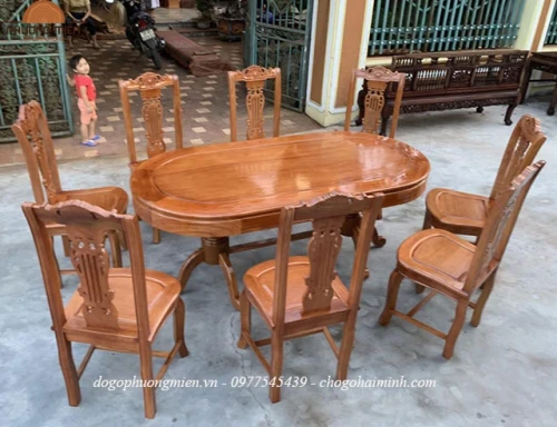Mẫu bàn ghế ăn cây đàn gỗ gõ đỏ đẹp hiện đại.