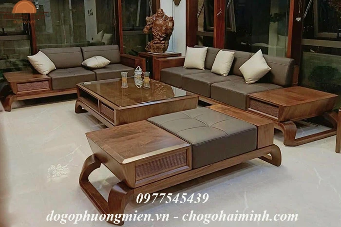 Ghế sofa hiện đại - Mẫu chữ U chân xoắn gỗ hương đá đẹp.